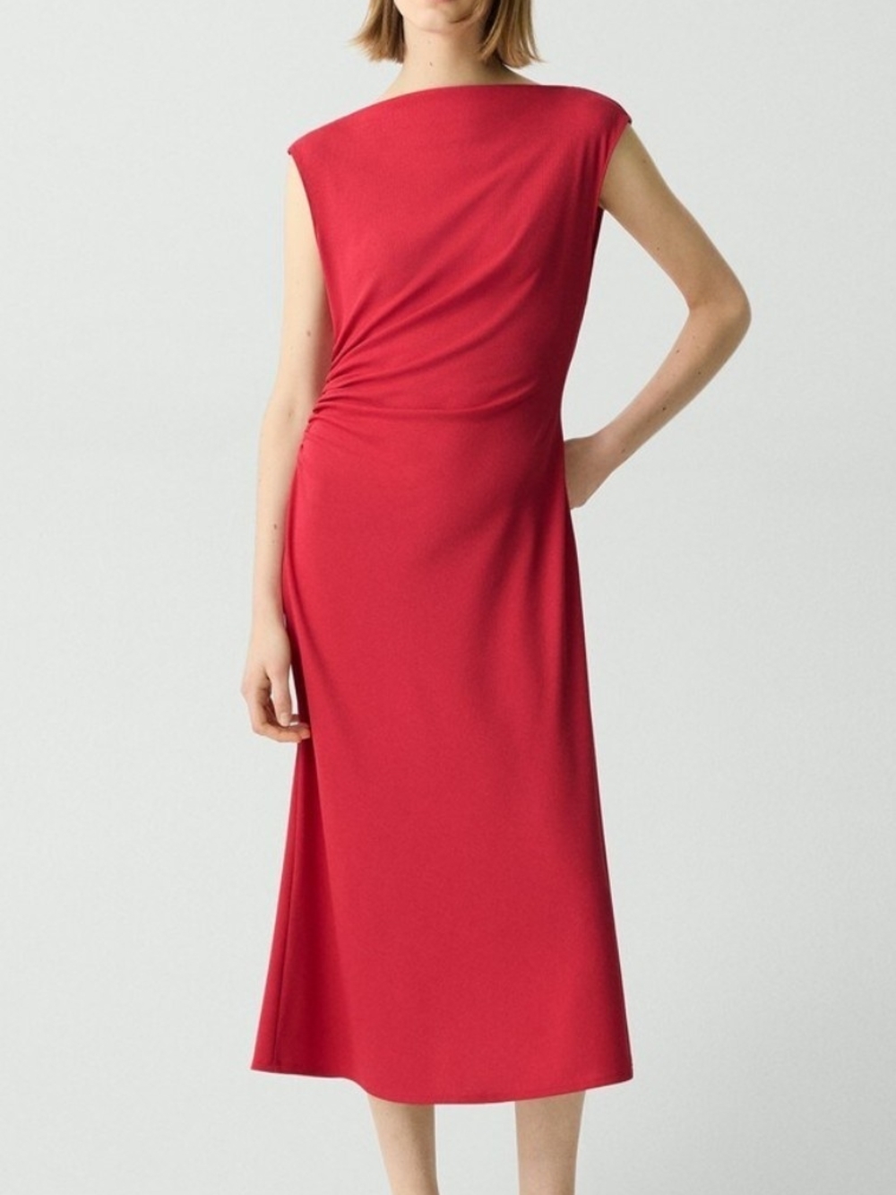 Theory Sleeveless Crepe Jersey Midi Dress In Cherry